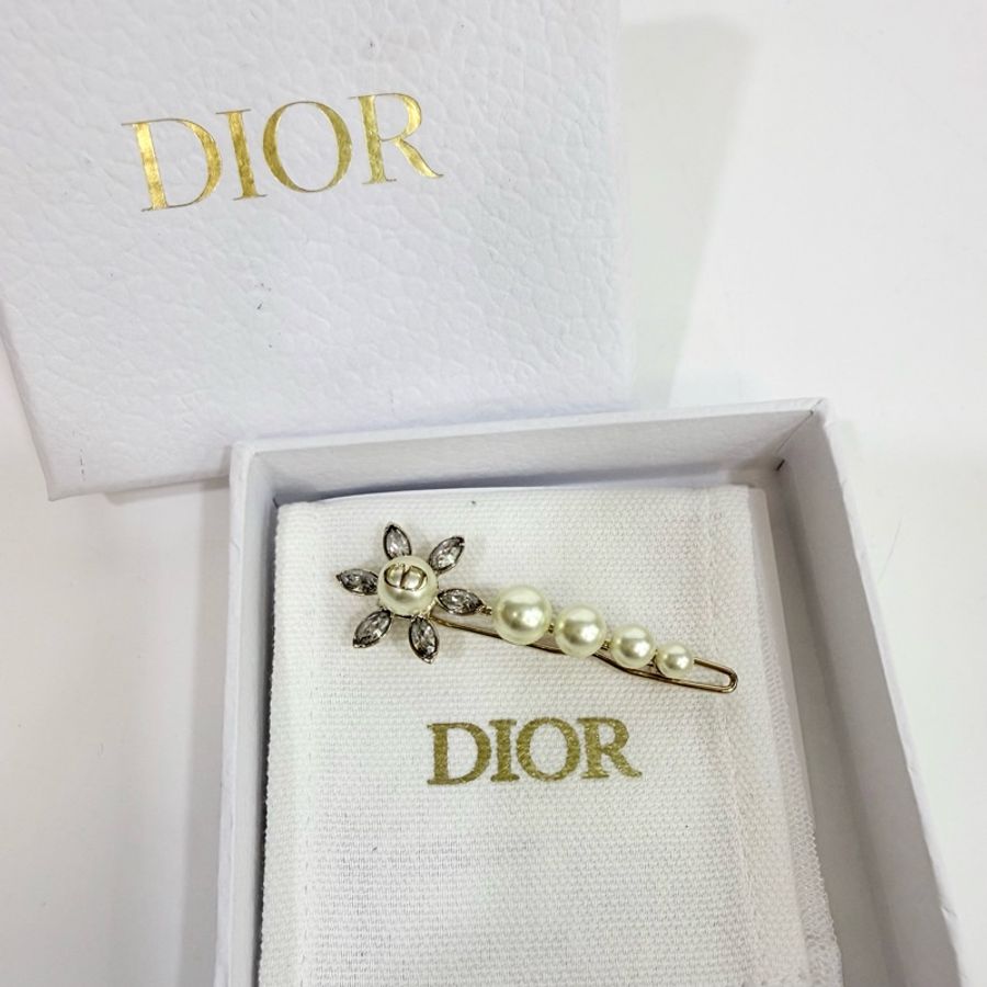 Dior淡金太陽花珍珠水鑽髮夾-6