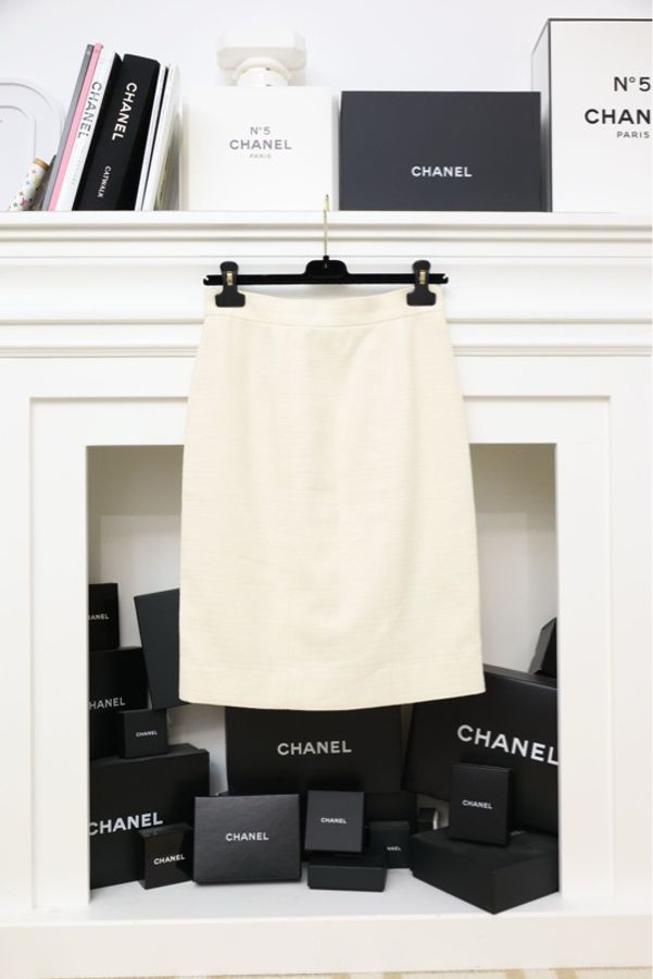 Chanel 94年黑白拼色描线滚边半裙-0