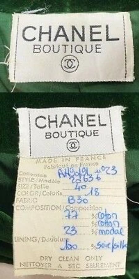 Chanel 91年绿色天鹅绒金色刺绣金扣两口袋外套-9