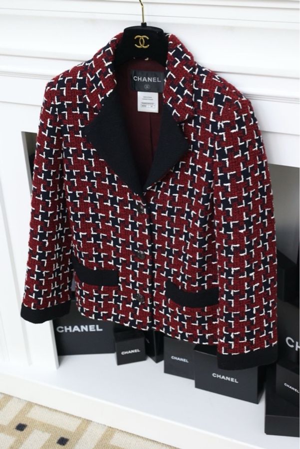 Chanel 15年秋冬餐厅系列小酒馆红色格纹粗花呢两口袋外套-2