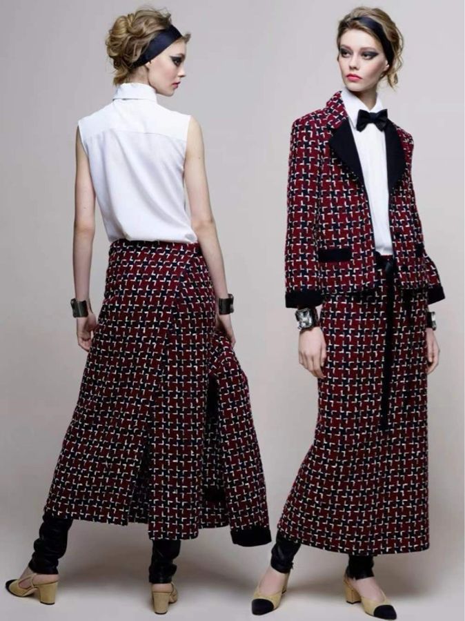 Chanel 15年秋冬餐厅系列小酒馆红色格纹粗花呢两口袋外套-6