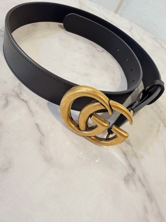 Gucci 黑牛皮雙G 馬夢腰帶 95公分-0