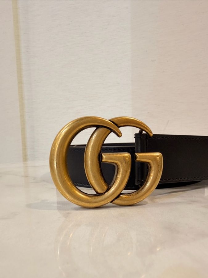 Gucci 黑牛皮雙G 馬夢腰帶 95公分-1