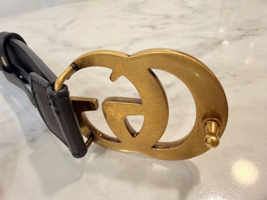 Gucci 黑牛皮雙G 馬夢腰帶 95公分-4
