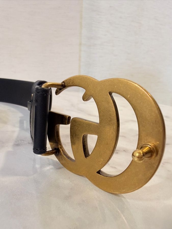 Gucci 黑牛皮雙G 馬夢腰帶 95公分-5