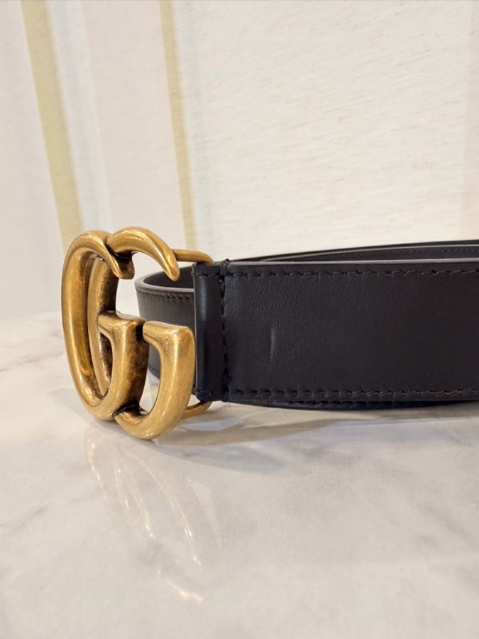 Gucci 黑牛皮雙G 馬夢腰帶 95公分-6