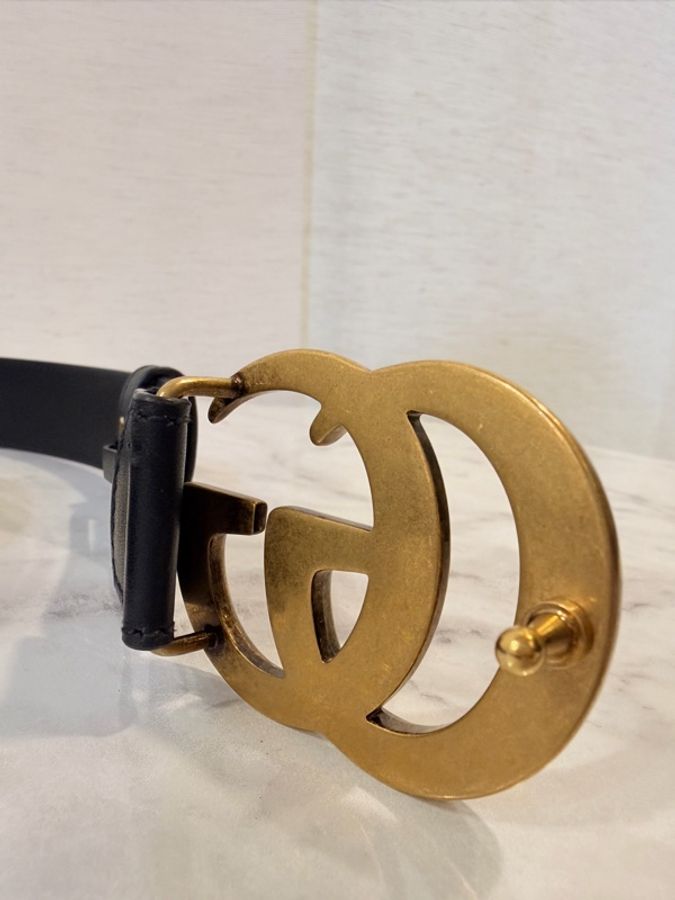 Gucci 黑牛皮雙G 馬夢腰帶 95公分-7