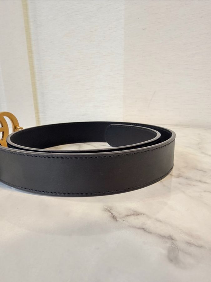 Gucci 黑牛皮雙G 馬夢腰帶 95公分-10