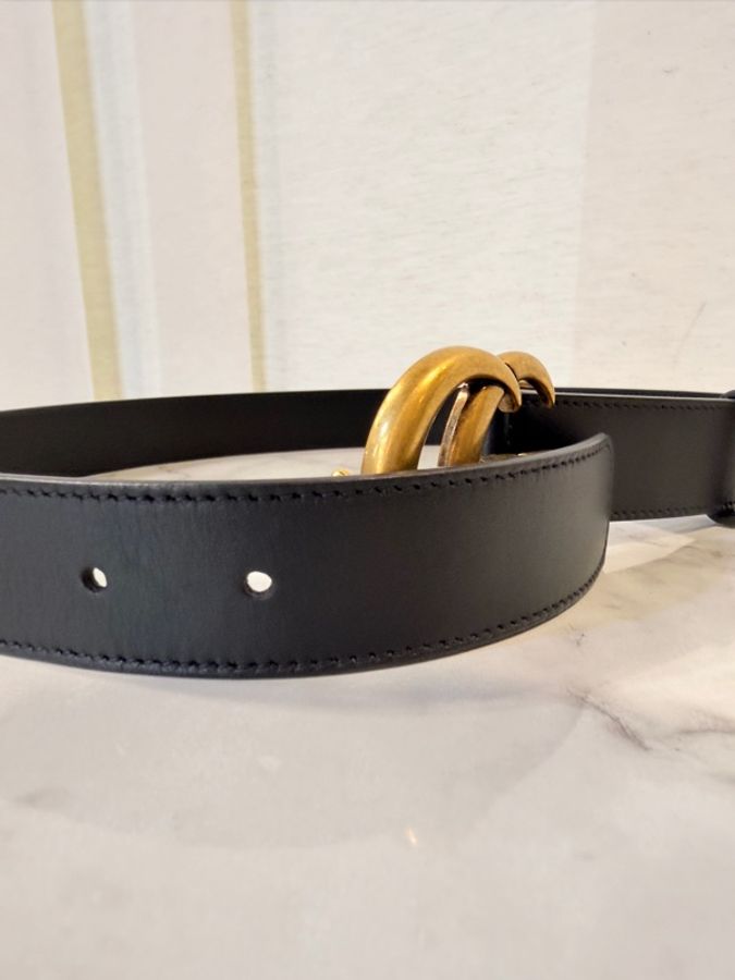 Gucci 黑牛皮雙G 馬夢腰帶 95公分-11