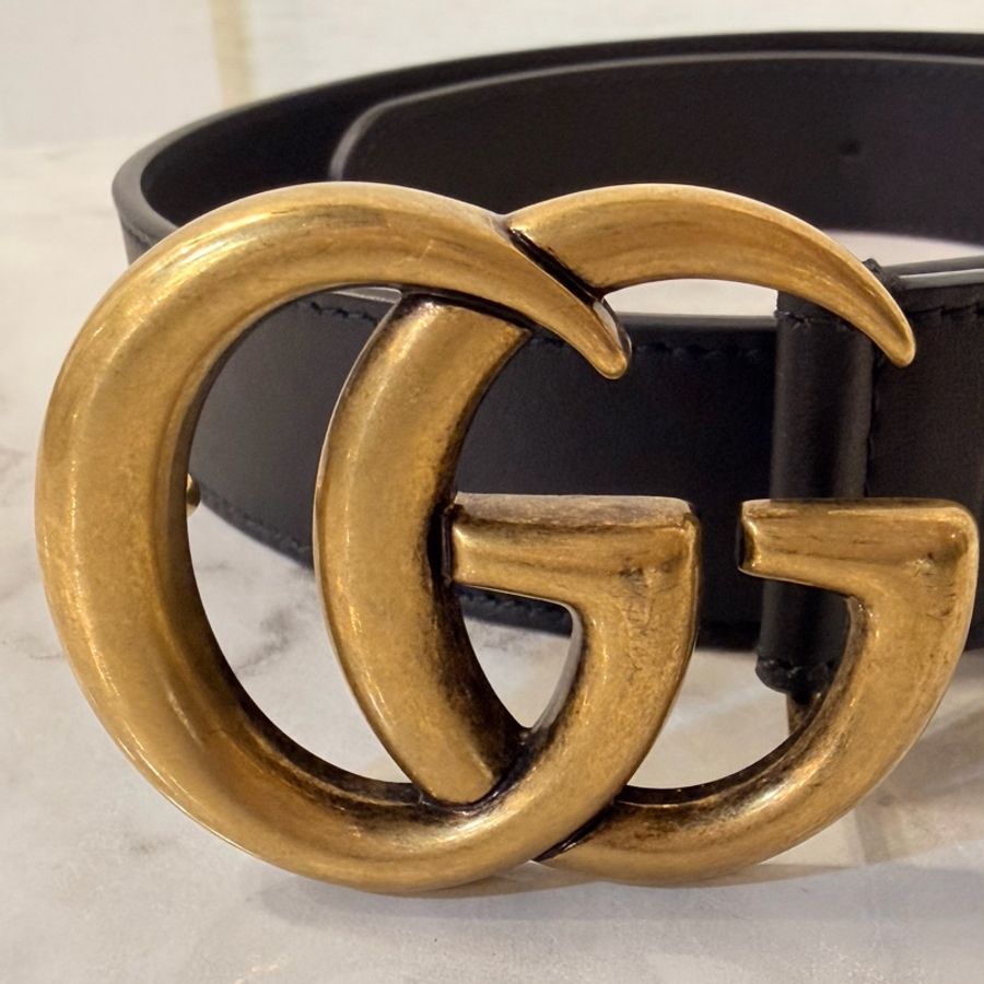 Gucci 黑牛皮雙G 馬夢腰帶 95公分-17