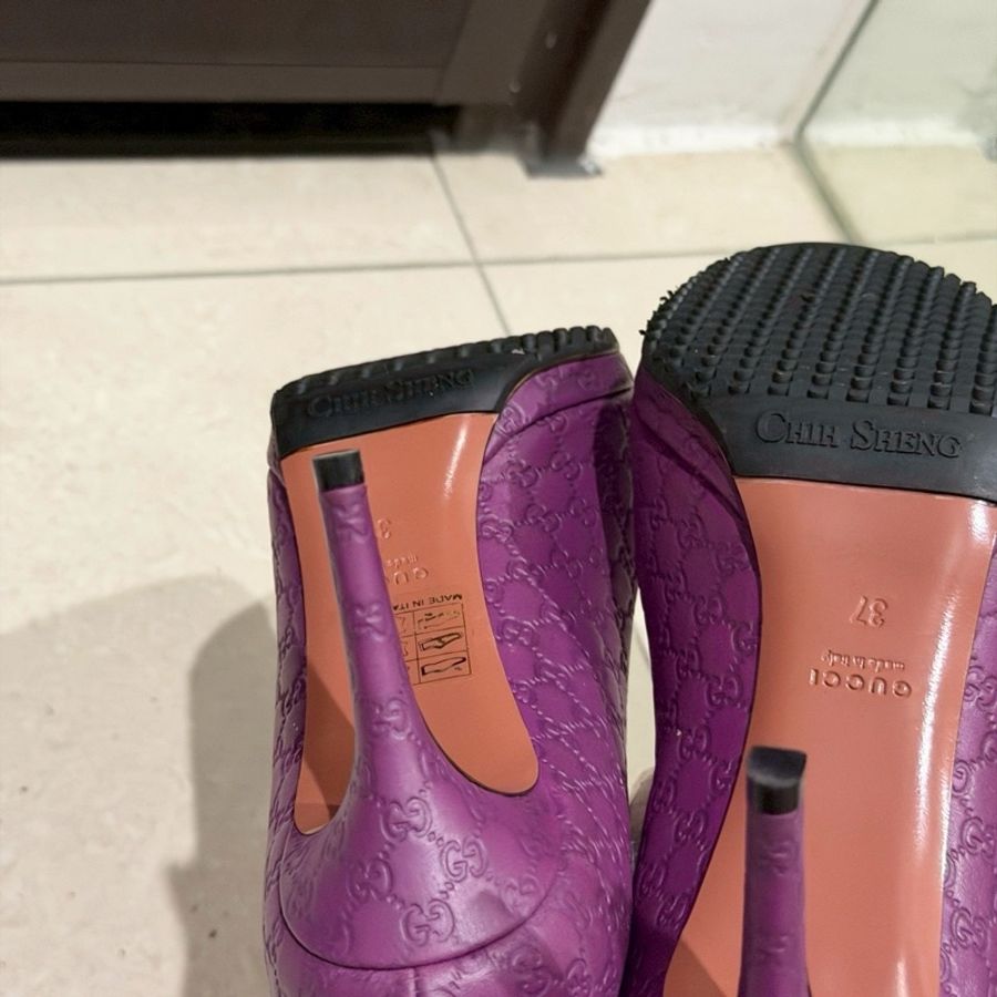 全新💜#Gucci #紫色全皮 #壓花logo #高跟鞋 #已貼底37碼-3