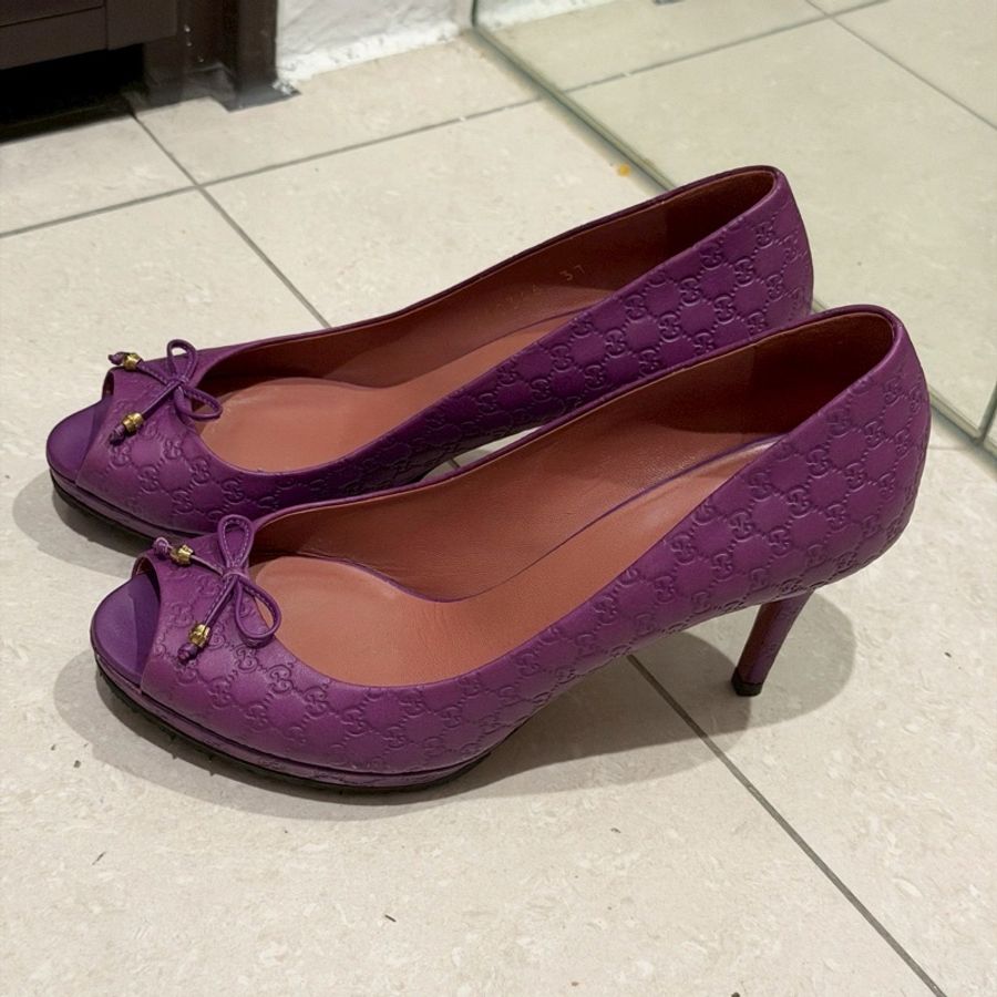 全新💜#Gucci #紫色全皮 #壓花logo #高跟鞋 #已貼底37碼-5