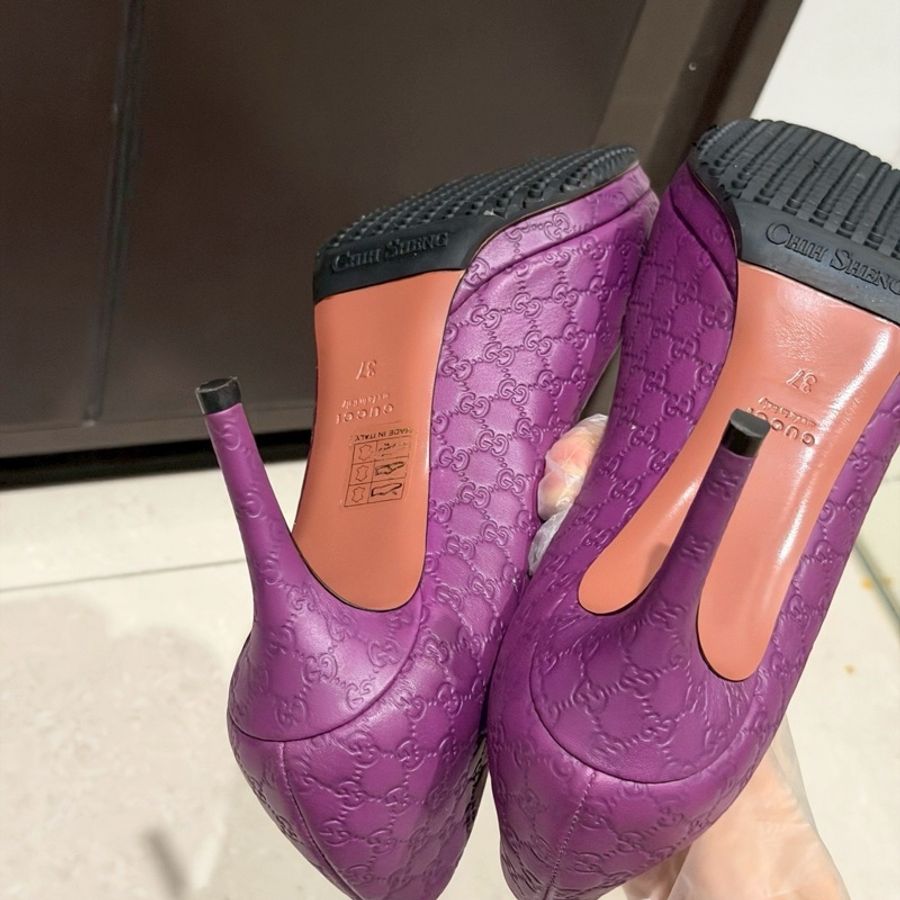 全新💜#Gucci #紫色全皮 #壓花logo #高跟鞋 #已貼底37碼-7