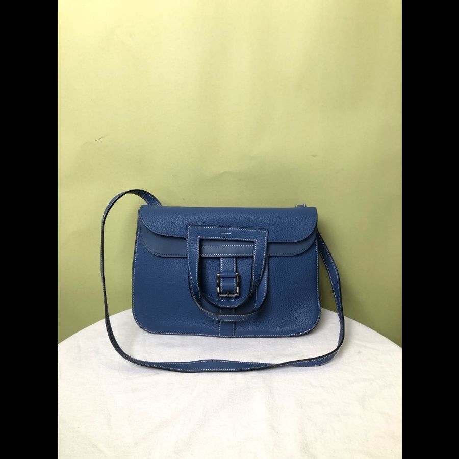 Hermes/愛馬仕 藍色銀扣halzan31斜揹包-0