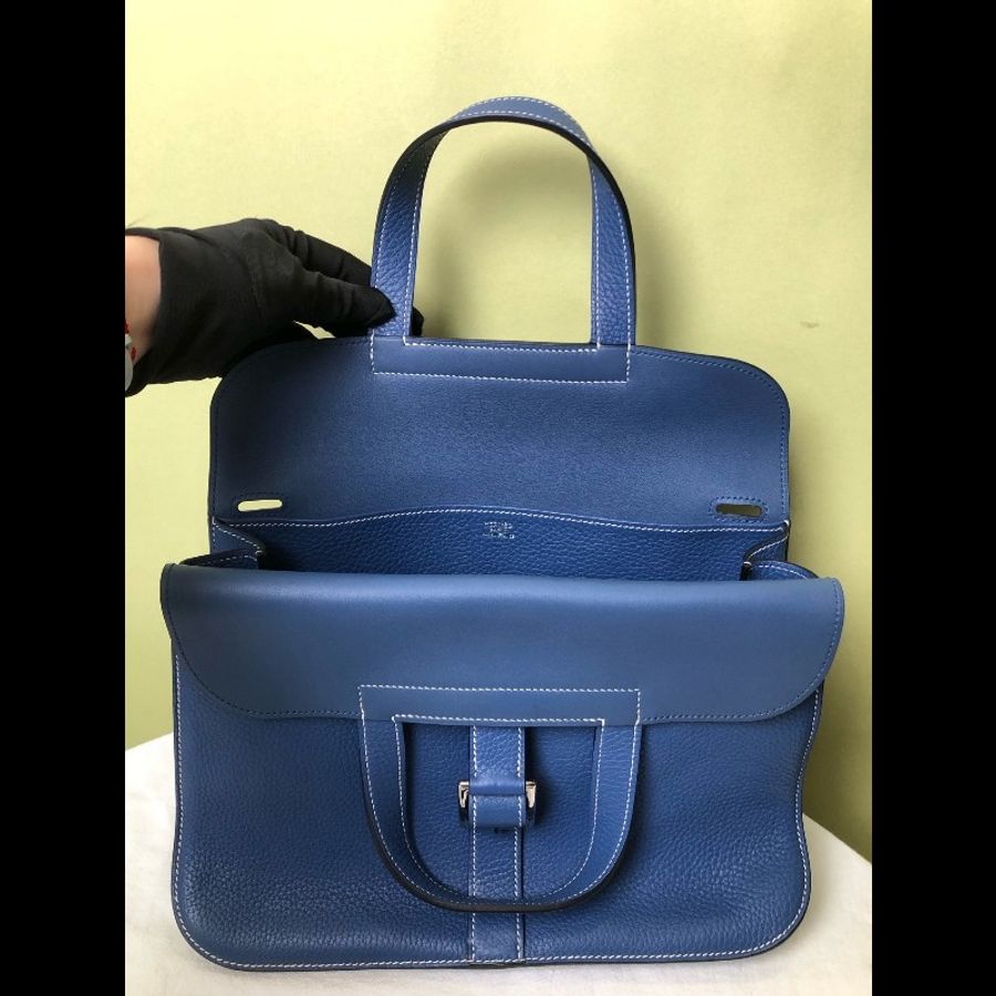 Hermes/愛馬仕 藍色銀扣halzan31斜揹包-3