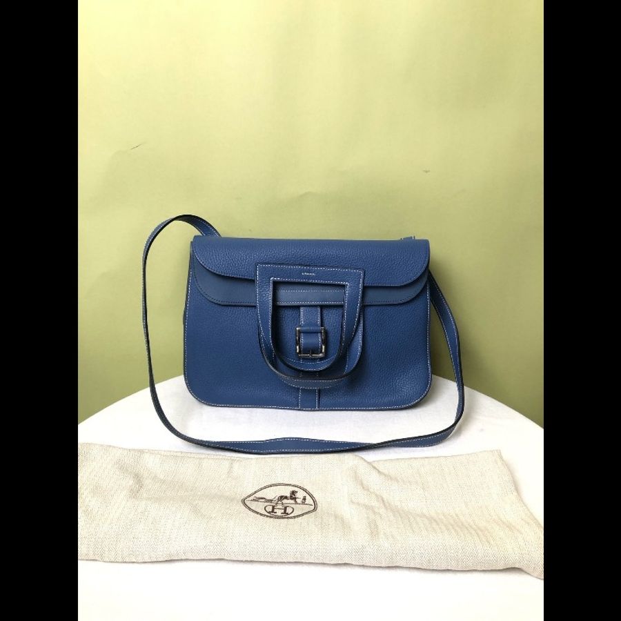 Hermes/愛馬仕 藍色銀扣halzan31斜揹包-7