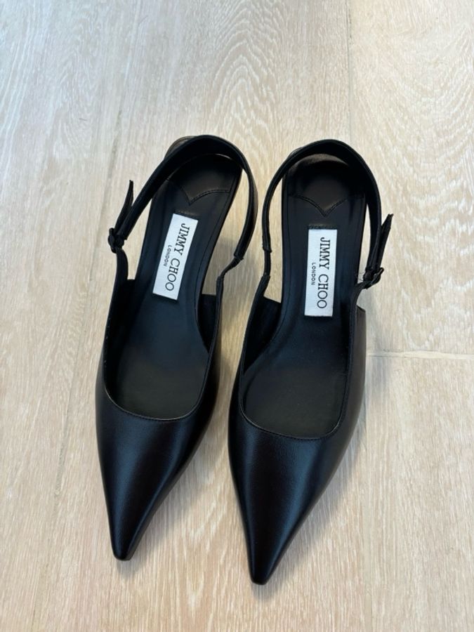 JIMMY CHOO 黑色羊皮亮面尖頭高跟鞋 38碼 限制未使用-4