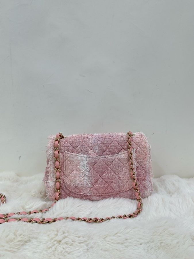 Chanel 香奈兒 22C CF大mini 櫻花粉粗花呢 晶片-2
