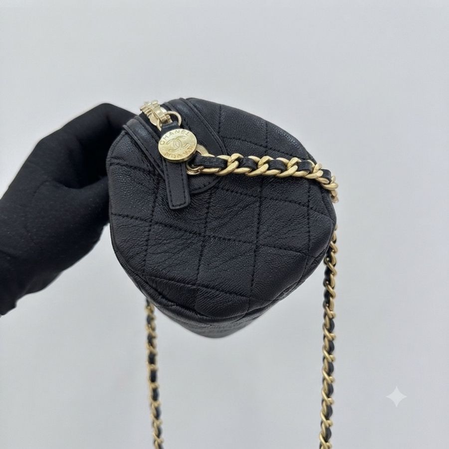 CHANEL/香奈兒 黑金鍊條 保齡球包 大號 27cm 30開-5