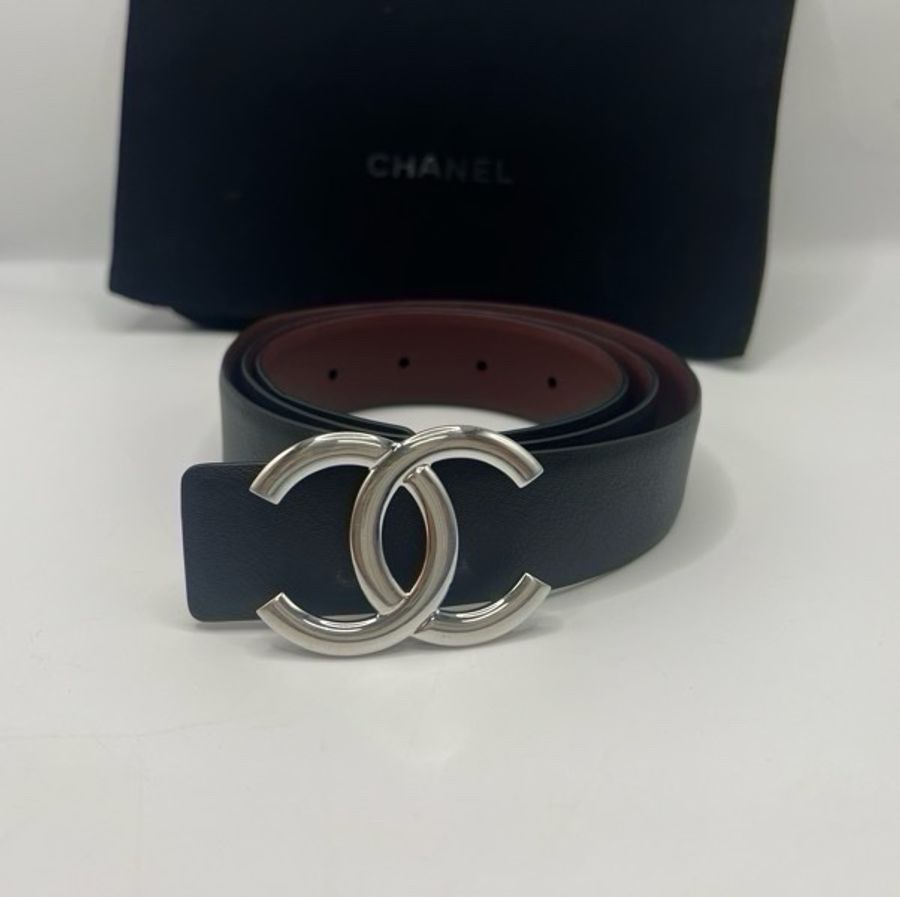 香奈儿Chanel经典款银色大logo双面腰带皮带尺寸 宽3cm长75/80/85/cm,無盒無塵袋-3