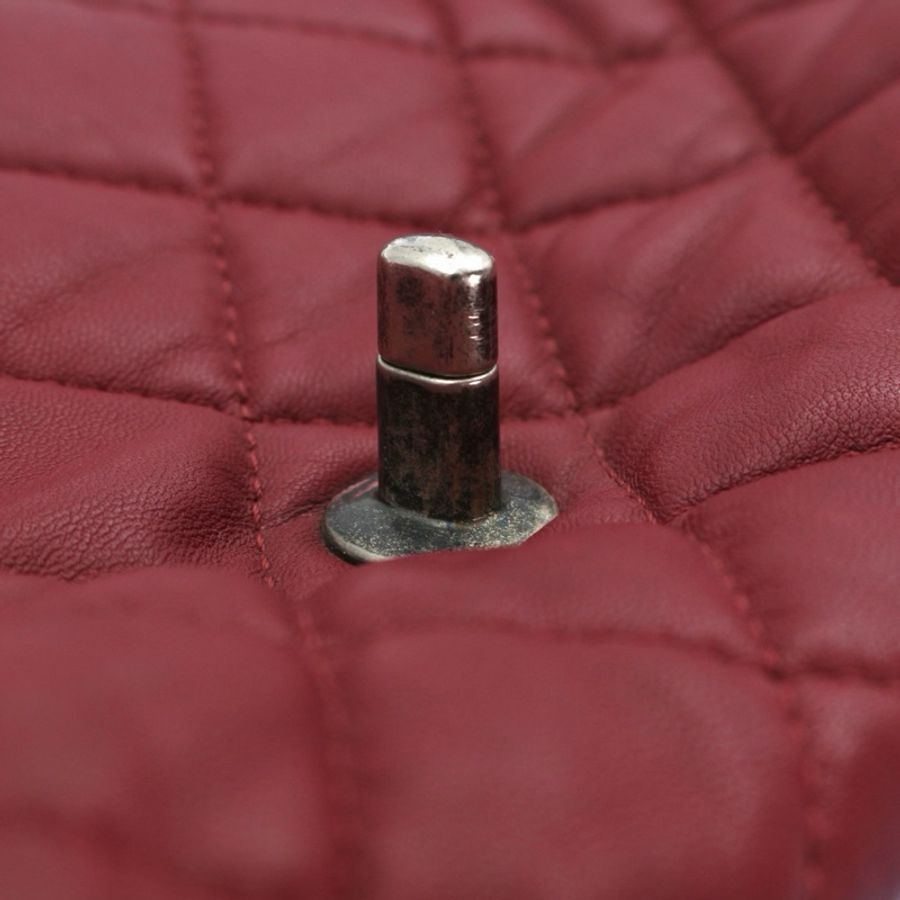 「JL精品代購」香奈兒酒紅色羊皮菱格紋翻蓋機場鏈條包 銀色做舊五金-34