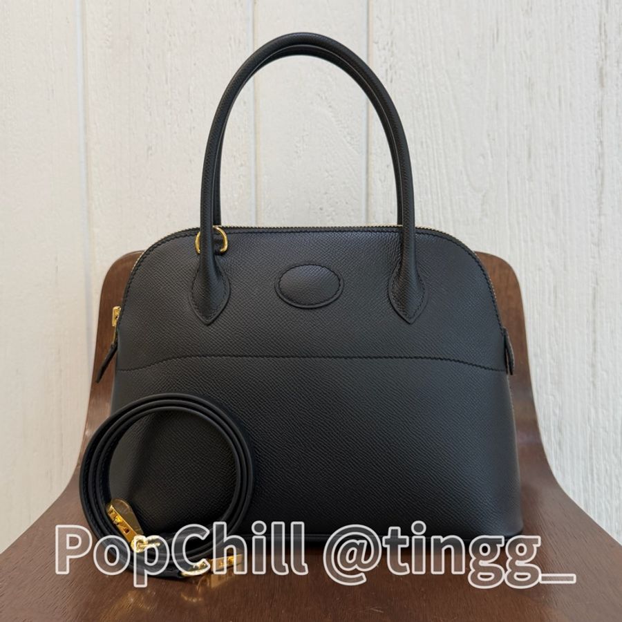 Hermes 89黑Epsom皮 Bolide27金釦手提肩斜背包-0