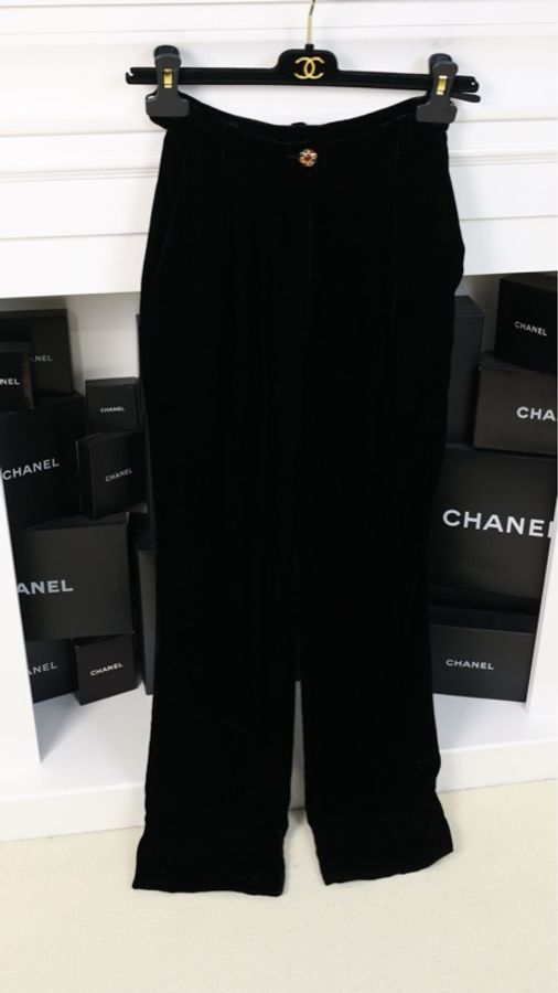 Chanel 96年黑色丝绒琉璃扣长裤-3