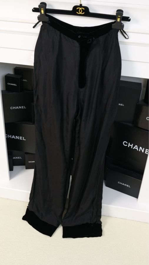 Chanel 96年黑色丝绒琉璃扣长裤-6