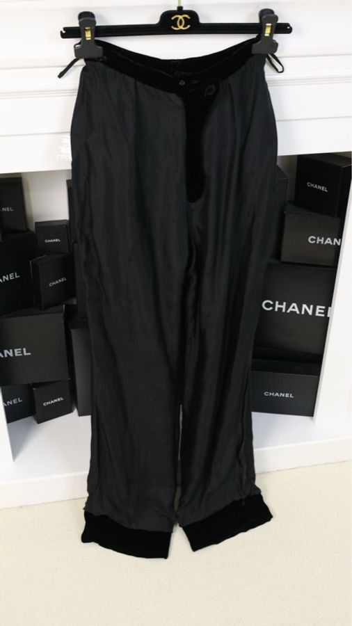 Chanel 96年黑色丝绒琉璃扣长裤-7