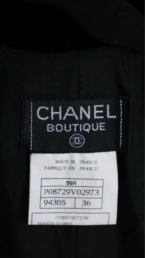 Chanel 96年黑色丝绒琉璃扣长裤-8