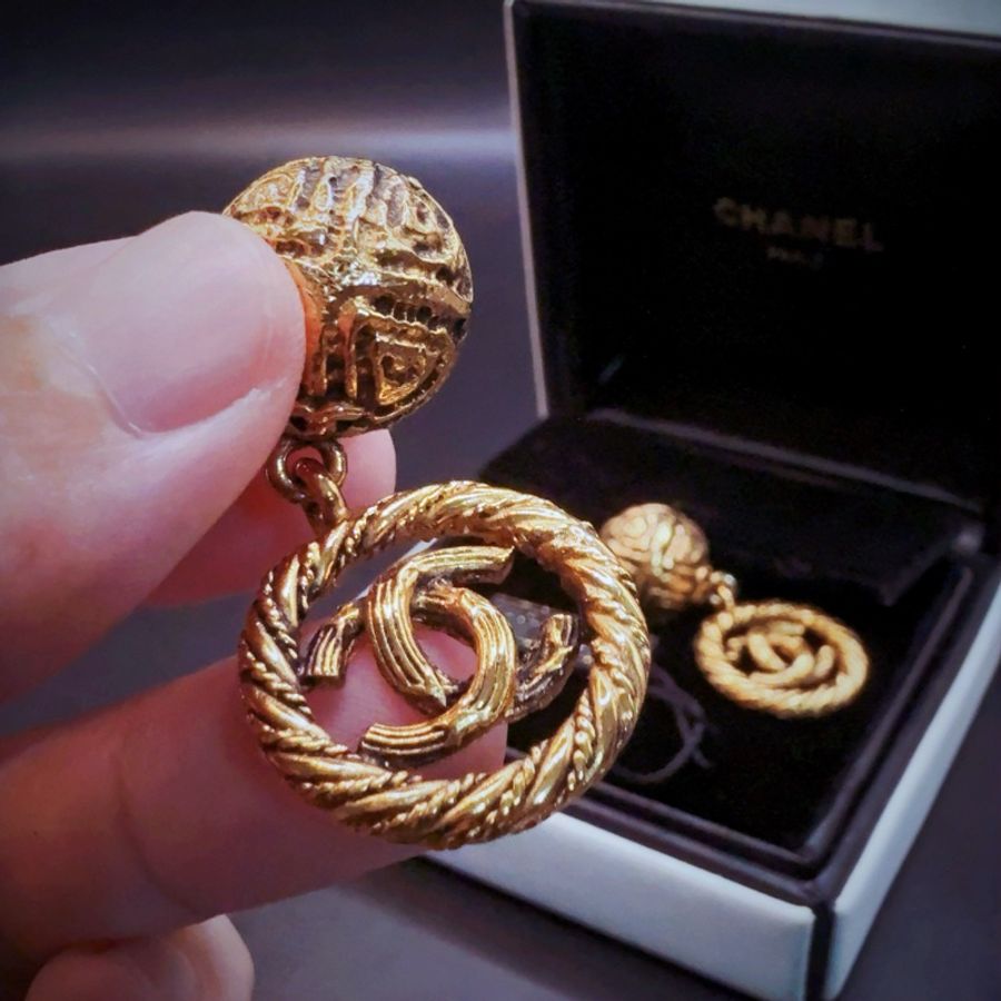【現貨】Chanel 香奈兒 80年代Vintage✨凱爾特風麻花扭紋復古金✨吊墜耳夾夾式耳環 (附盒)-6