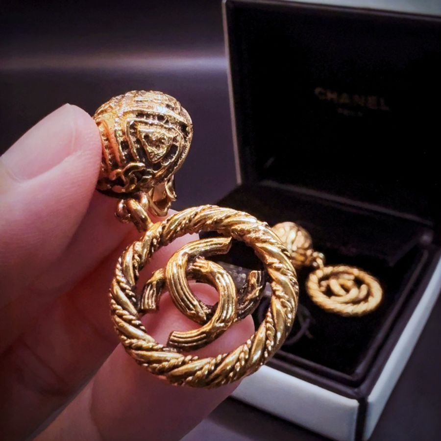 【現貨】Chanel 香奈兒 80年代Vintage✨凱爾特風麻花扭紋復古金✨吊墜耳夾夾式耳環 (附盒)-7
