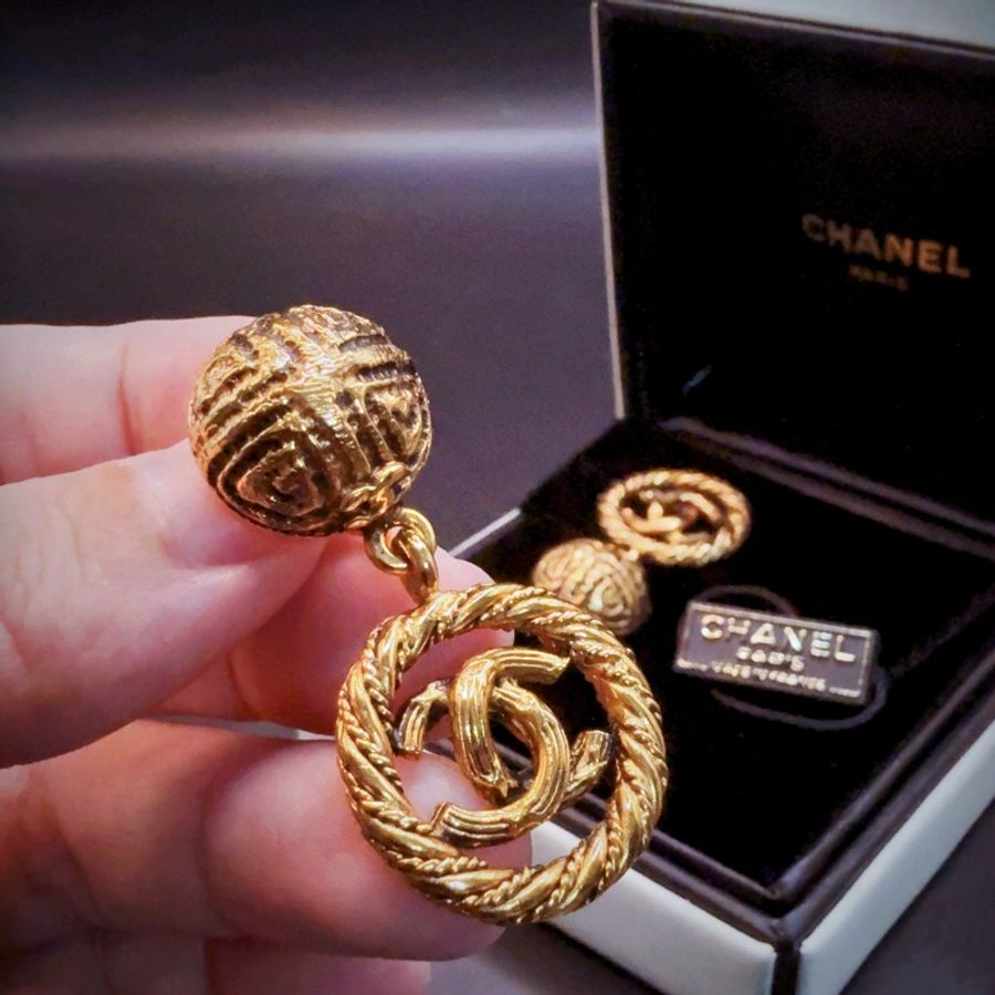 【現貨】Chanel 香奈兒 80年代Vintage✨凱爾特風麻花扭紋復古金✨吊墜耳夾夾式耳環 (附盒)-8
