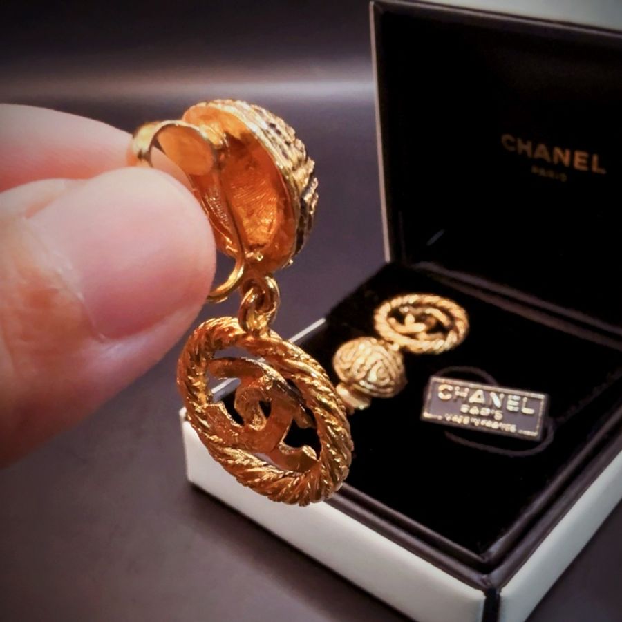 【現貨】Chanel 香奈兒 80年代Vintage✨凱爾特風麻花扭紋復古金✨吊墜耳夾夾式耳環 (附盒)-10