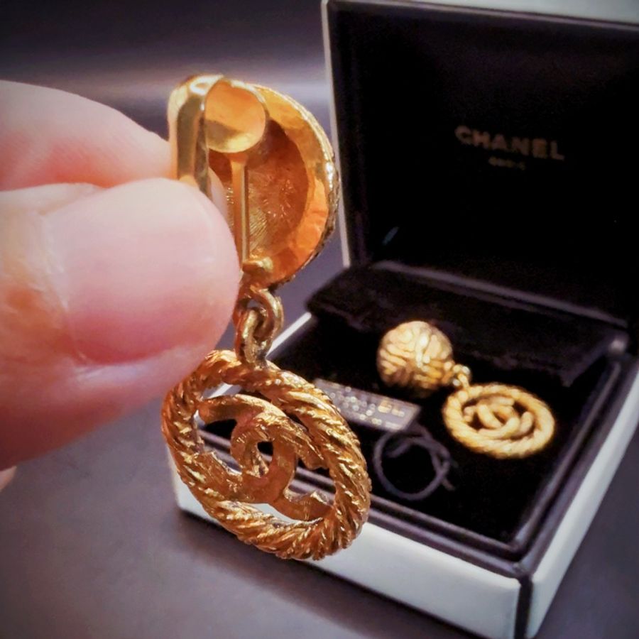 【現貨】Chanel 香奈兒 80年代Vintage✨凱爾特風麻花扭紋復古金✨吊墜耳夾夾式耳環 (附盒)-12