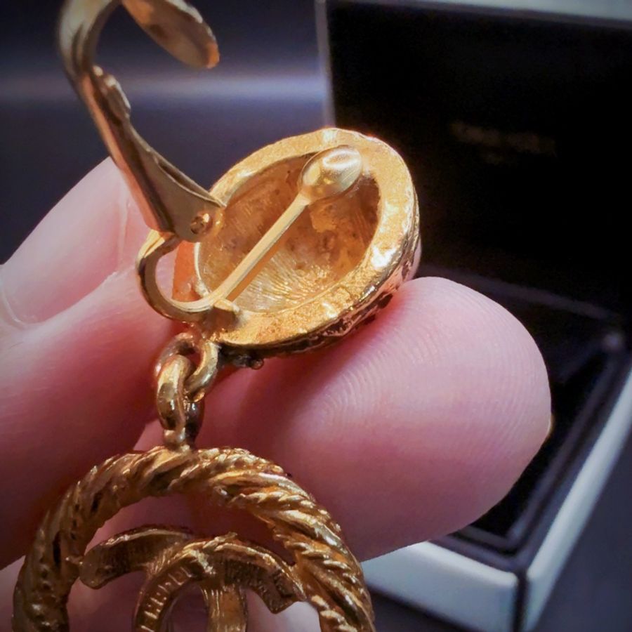 【現貨】Chanel 香奈兒 80年代Vintage✨凱爾特風麻花扭紋復古金✨吊墜耳夾夾式耳環 (附盒)-13