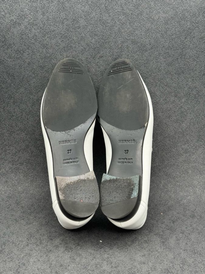 Hermes/愛馬仕 金扣未撕膜白色流蘇樂福鞋 37碼-6