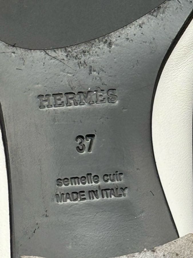 Hermes/愛馬仕 金扣未撕膜白色流蘇樂福鞋 37碼-7