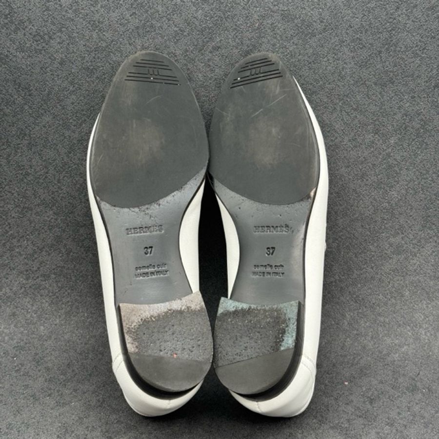 Hermes/愛馬仕 金扣未撕膜白色流蘇樂福鞋 37碼-11