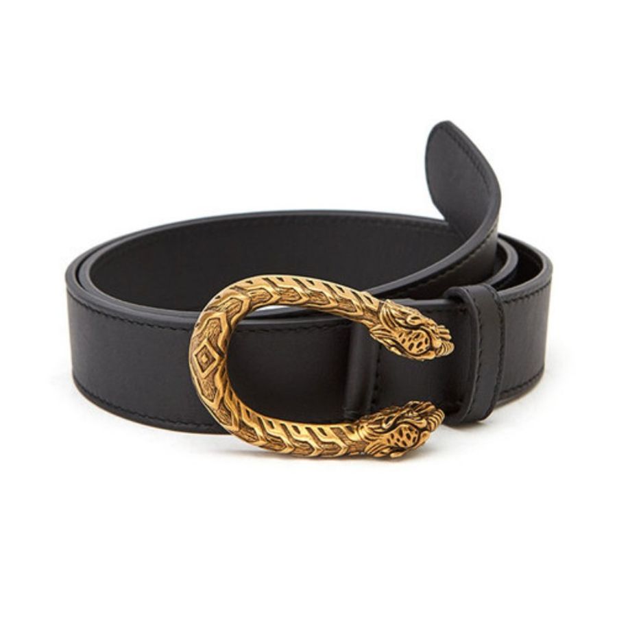 Gucci Dionysus 金扣黑色皮革腰帶 皮帶 100cm-0
