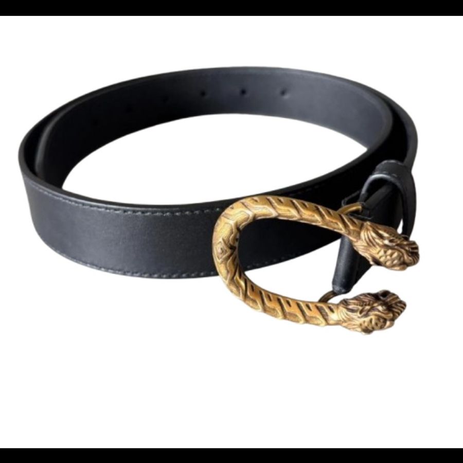 Gucci Dionysus 金扣黑色皮革腰帶 皮帶 100cm-1