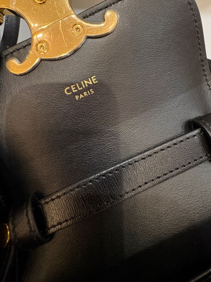 Celine 凱旋門 黑金牛皮 迷你斜背兩用包-14