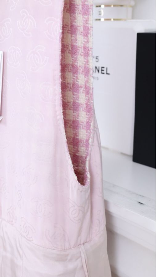 Chanel23S春夏樱花粉千鸟格连体阔腿裤金高银孙千同款-15