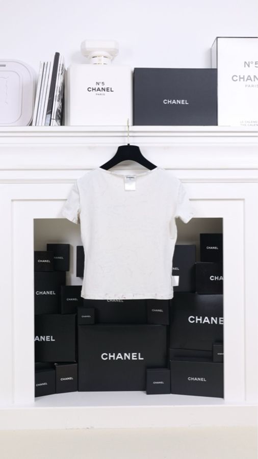 Chanel 98年早春度假系列白色印花圆领短袖-5