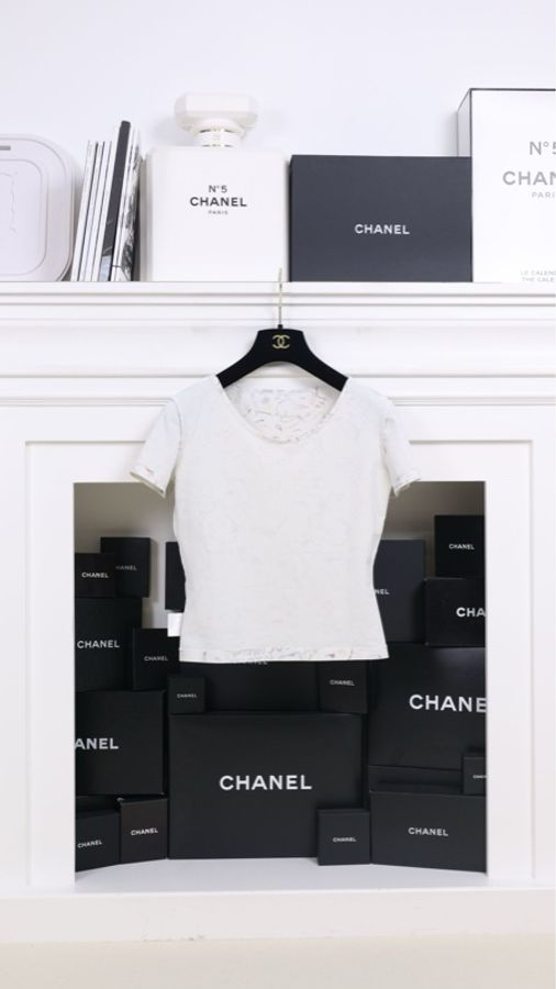 Chanel 98年早春度假系列白色印花圆领短袖-6