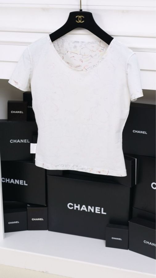 Chanel 98年早春度假系列白色印花圆领短袖-7
