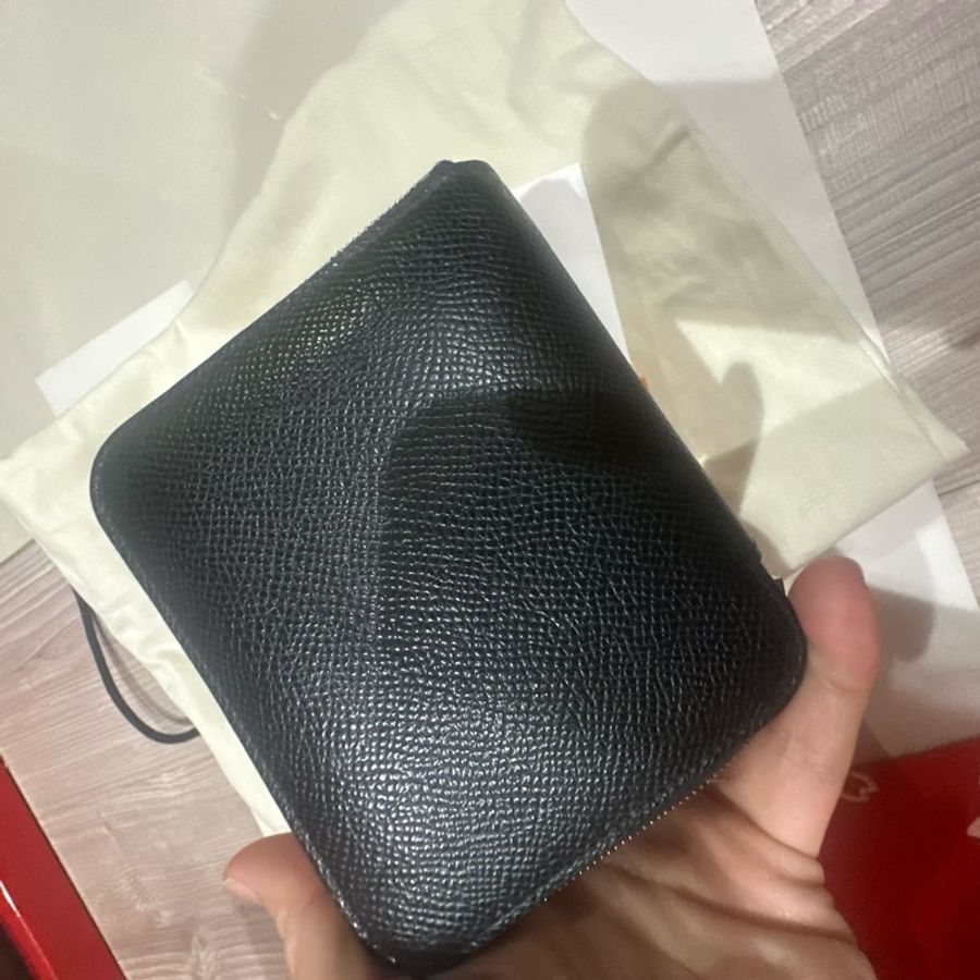 Hermes經典黑色絲巾零錢拉鍊皮夾-10