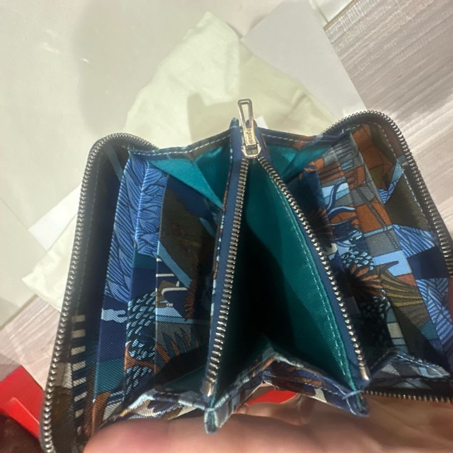 Hermes經典黑色絲巾零錢拉鍊皮夾-13