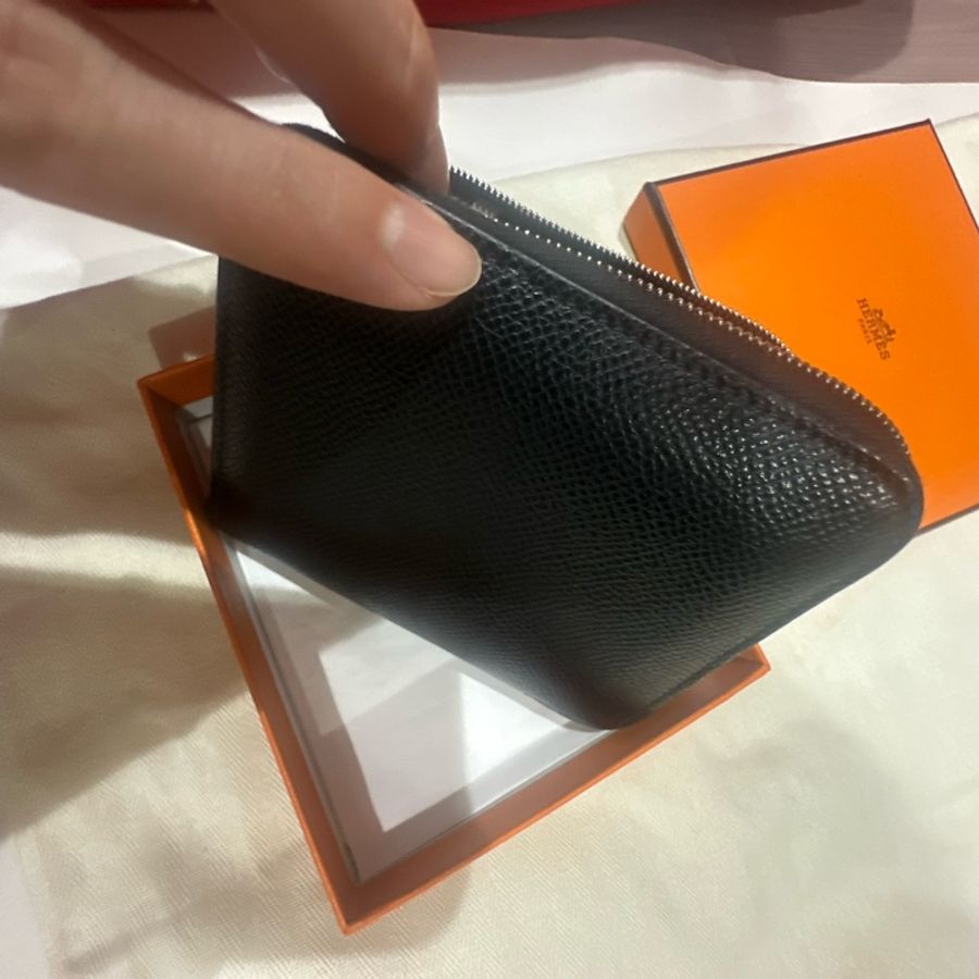 Hermes經典黑色絲巾零錢拉鍊皮夾-18