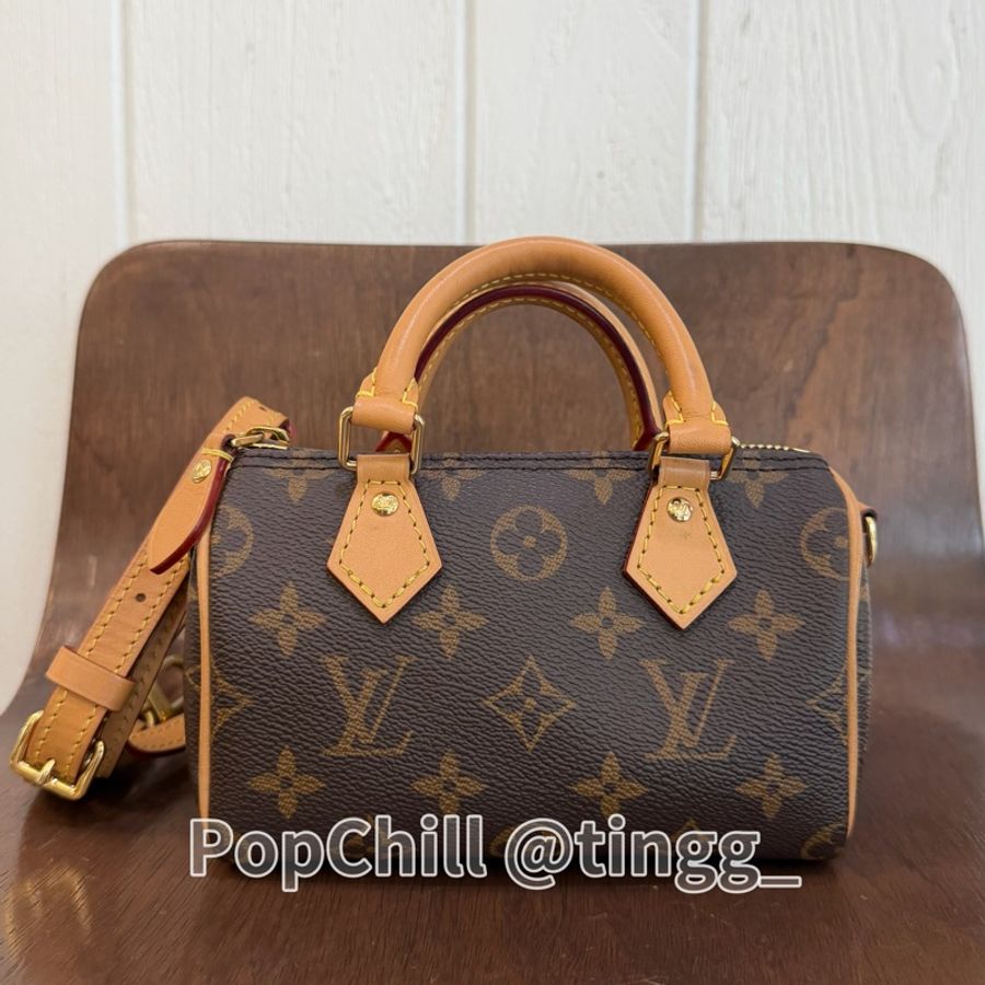 LV 原花 Nano speedy金釦手提肩斜背波士頓包M81085-0